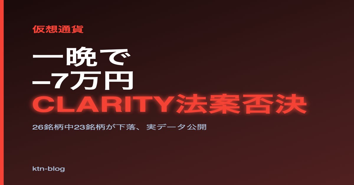 【緊急】CLARITY法案否決の一夜で−7万1801円、私の暗号資産26銘柄はこうなった - 加藤智也ノートのアイキャッチ画像